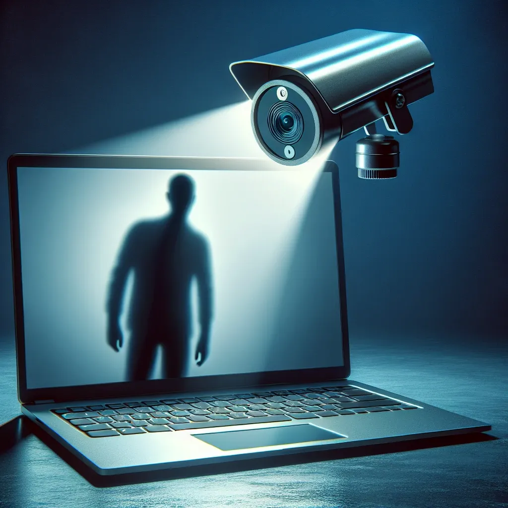 "ノートPCカメラのLED非点灯による盗撮脆弱性を示す画像"